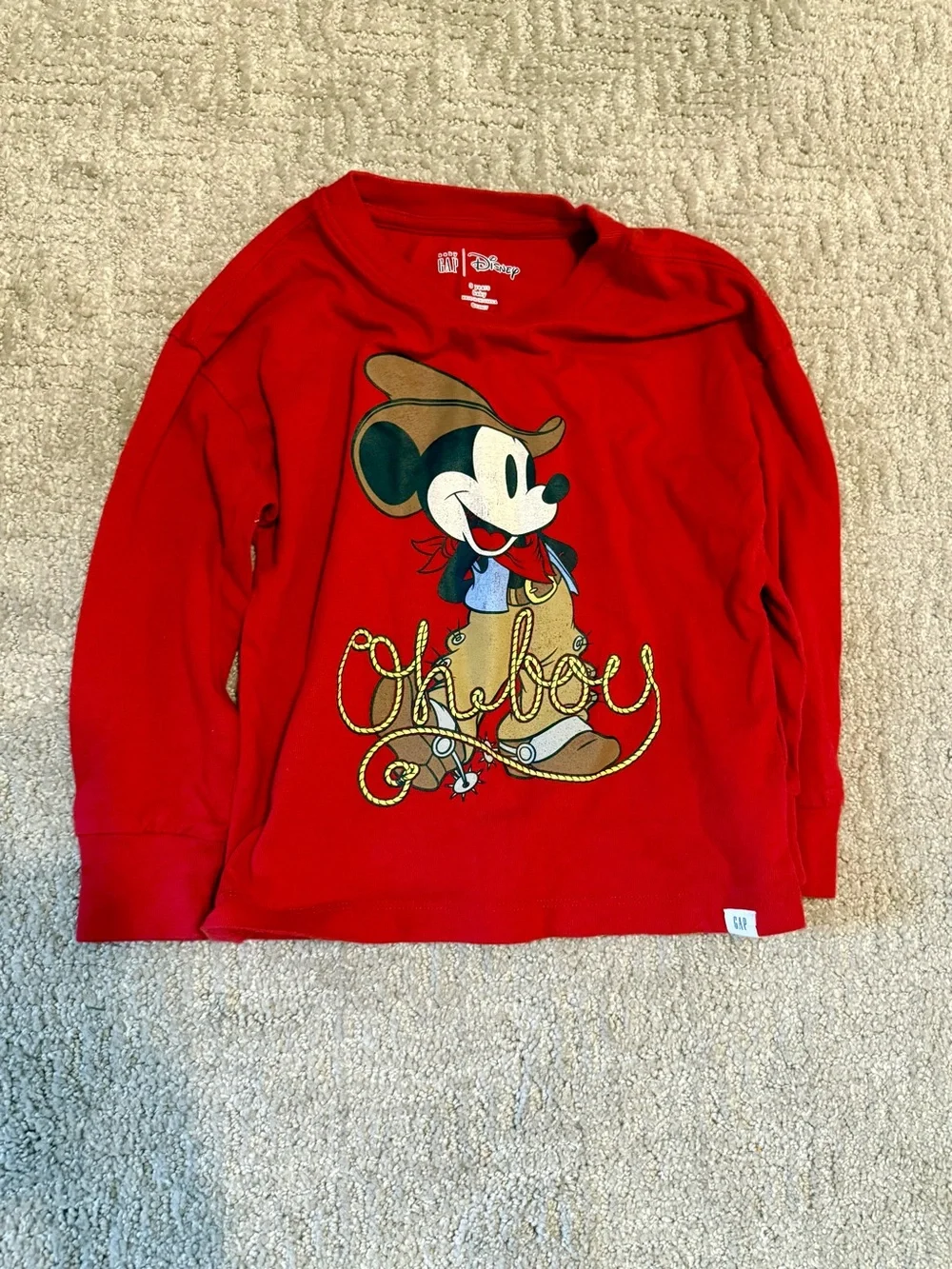 GAP x Disney Mickey Mouse Cowboy Long Sleeve Shirt Red | Size 3 Years